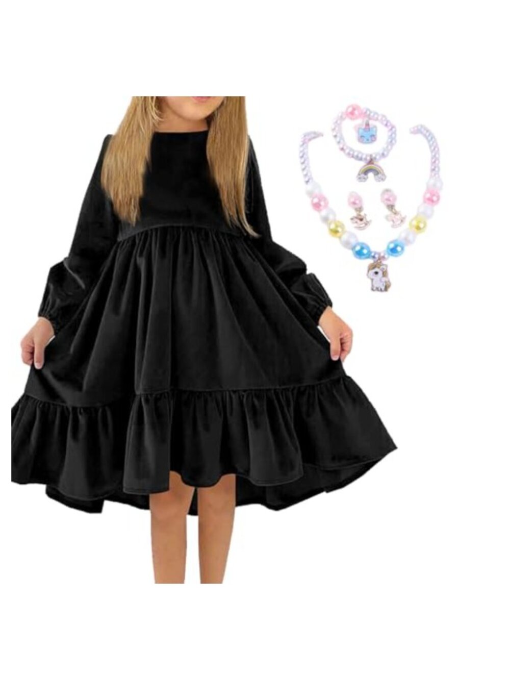 Girls Vintage Velvet Long Sleeve Christmas Princess Dress